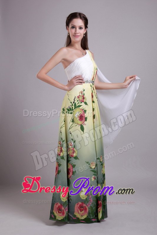Beaded and Printed One Shoulder Prom Bridesmaid Dress in Colors