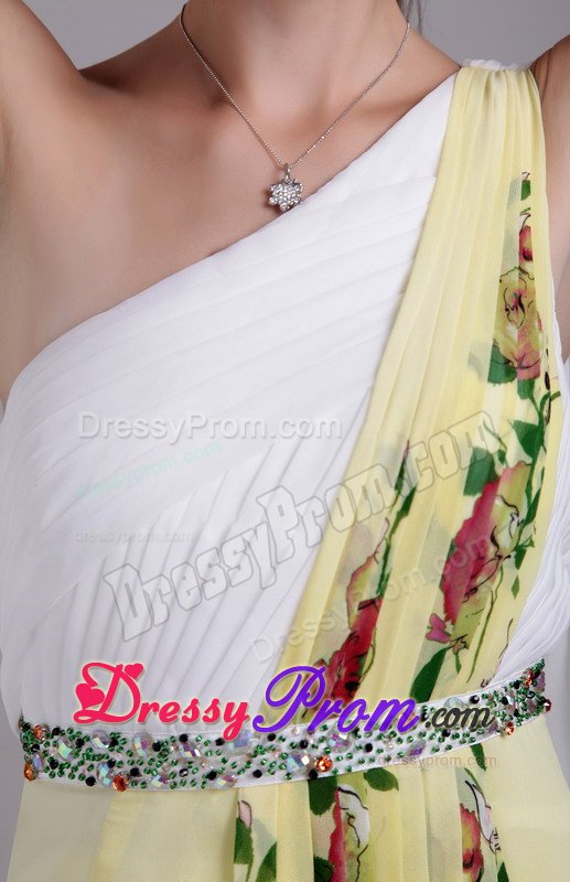 Beaded and Printed One Shoulder Prom Bridesmaid Dress in Colors