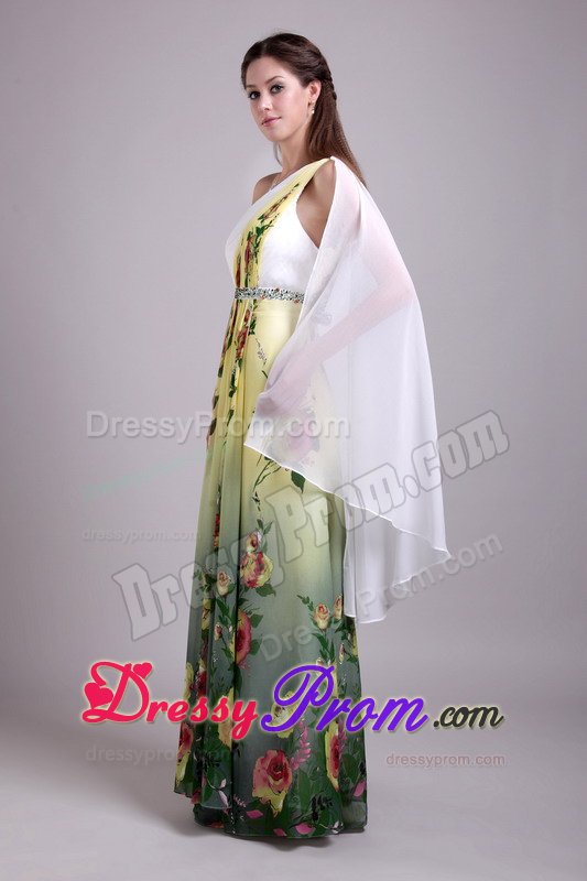 Beaded and Printed One Shoulder Prom Bridesmaid Dress in Colors