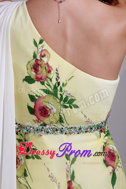 Beaded and Printed One Shoulder Prom Bridesmaid Dress in Colors