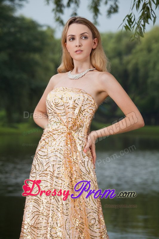 Encino CA Gold Brush Train Prom Bridesmaid Dresses with Sequins