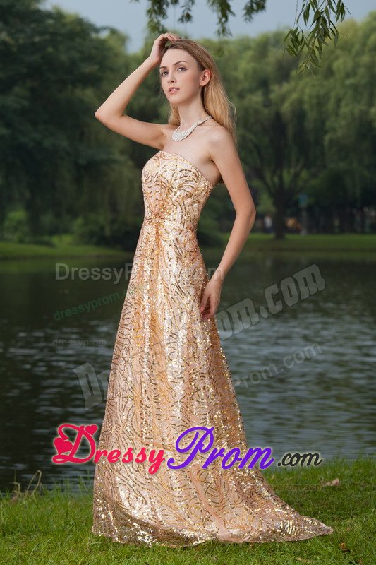 Encino CA Gold Brush Train Prom Bridesmaid Dresses with Sequins