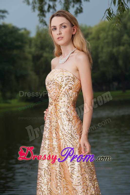 Encino CA Gold Brush Train Prom Bridesmaid Dresses with Sequins