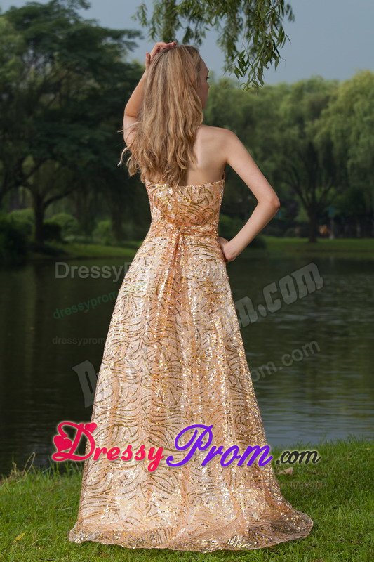 Encino CA Gold Brush Train Prom Bridesmaid Dresses with Sequins