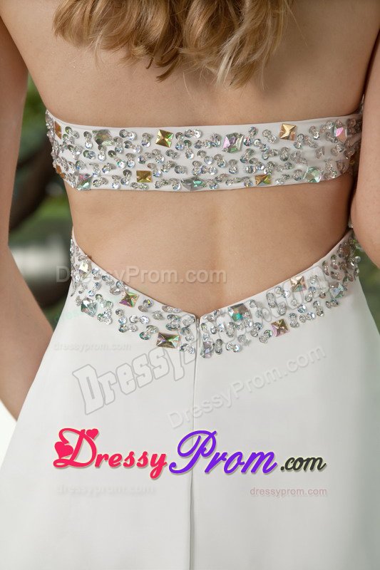 Beading and Ruches Accent White Brush Train Prom Maxi Dress 2014