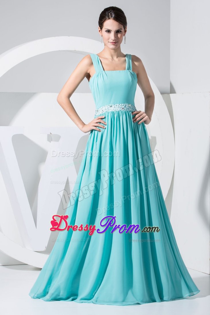 Beaded Aqua Blue Empire Straps Prom Maxi Dress in Emeryville CA