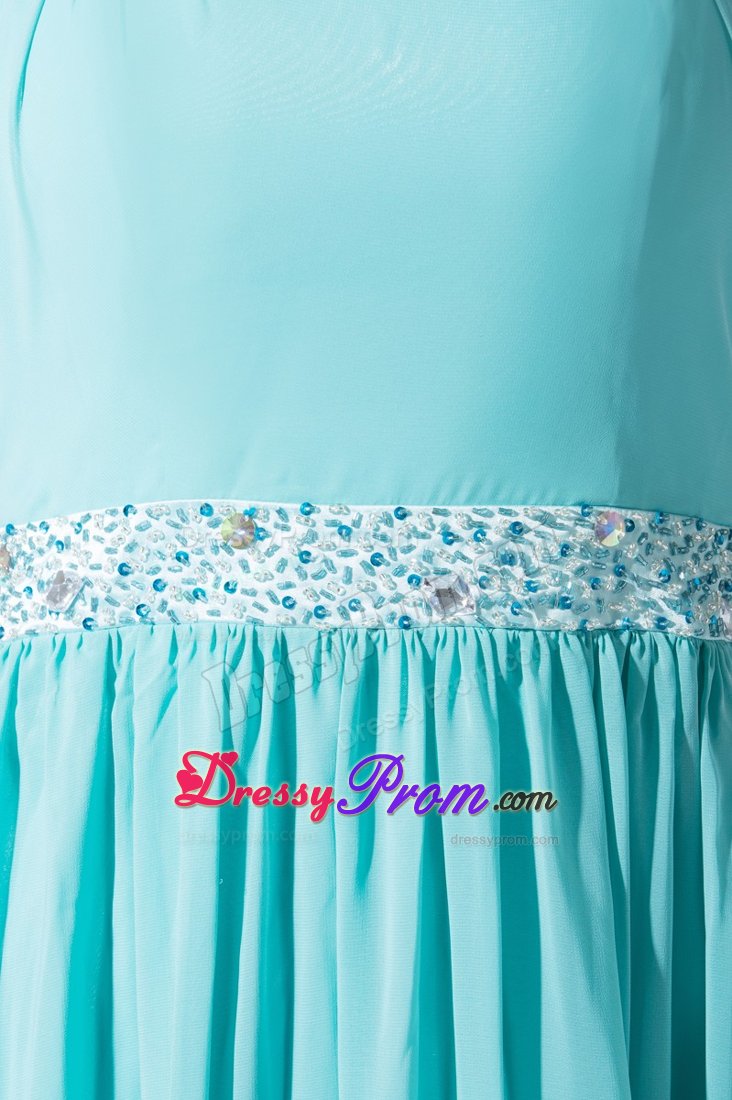 Beaded Aqua Blue Empire Straps Prom Maxi Dress in Emeryville CA