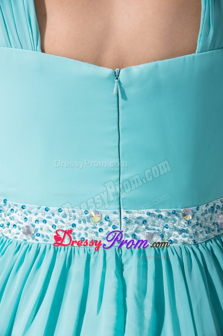 Beaded Aqua Blue Empire Straps Prom Maxi Dress in Emeryville CA