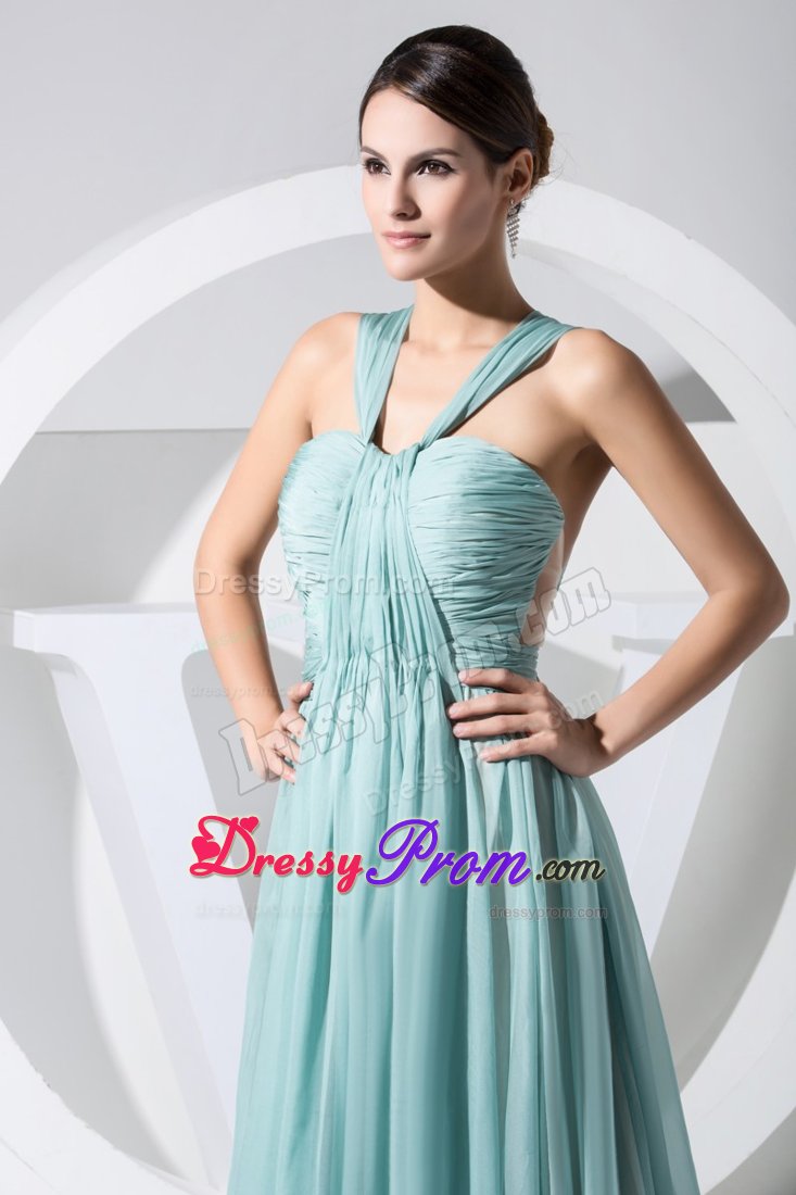 Ruching Accent V-neck Chiffon Prom Maxi Dress with Watteau Train