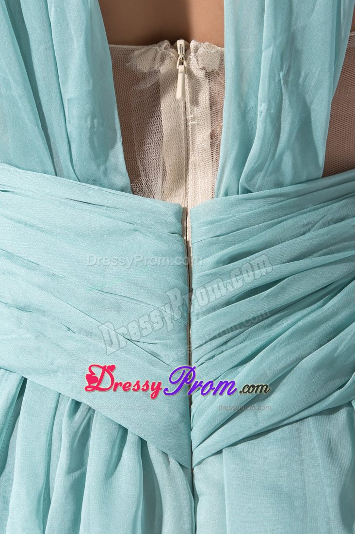 Ruching Accent V-neck Chiffon Prom Maxi Dress with Watteau Train