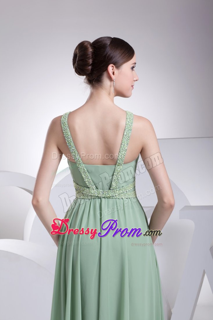 Beaded and Ruched Green V-neck Prom Maxi Dresses in Dublin CA