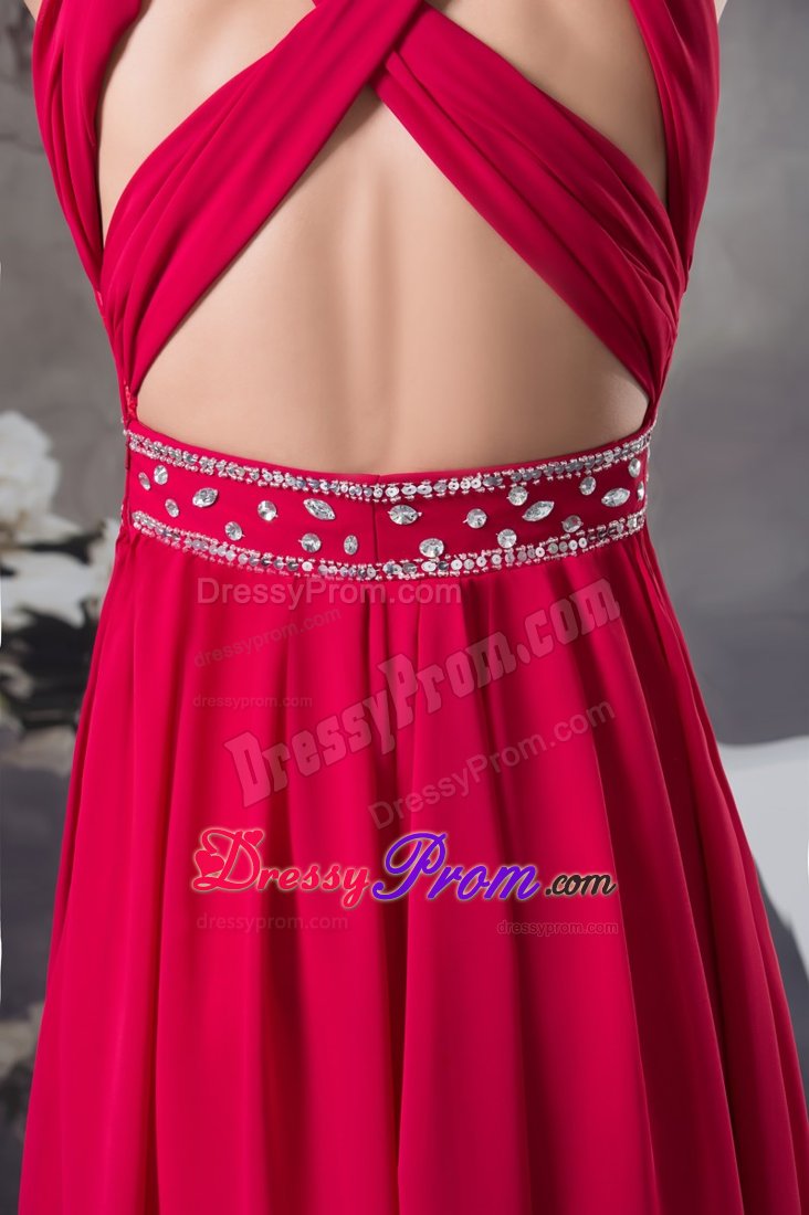 Del Mar CA Beaded Red Long Chiffon Prom Maxi Dress with V-neck