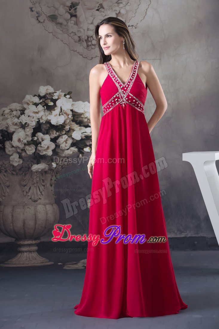 Danville CA Red V-neck Chiffon Prom Maxi Dresses with Beading