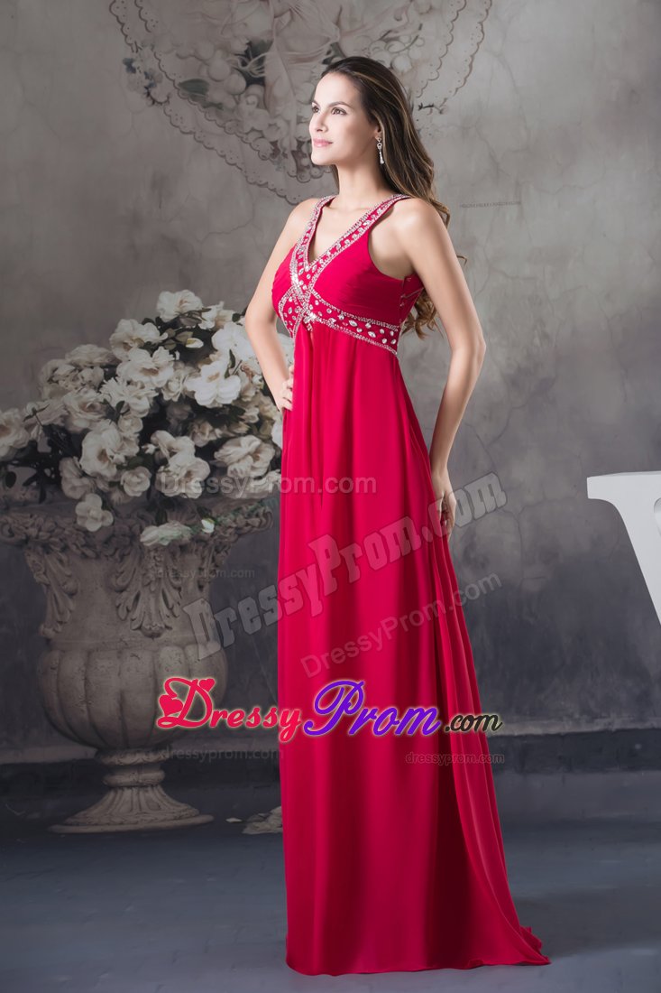 Danville CA Red V-neck Chiffon Prom Maxi Dresses with Beading