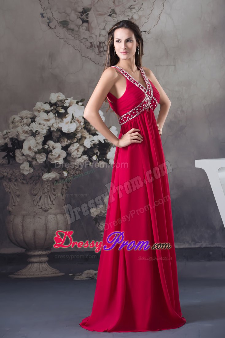 Danville CA Red V-neck Chiffon Prom Maxi Dresses with Beading