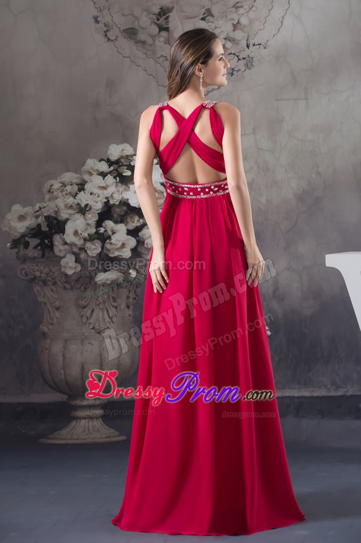 Danville CA Red V-neck Chiffon Prom Maxi Dresses with Beading