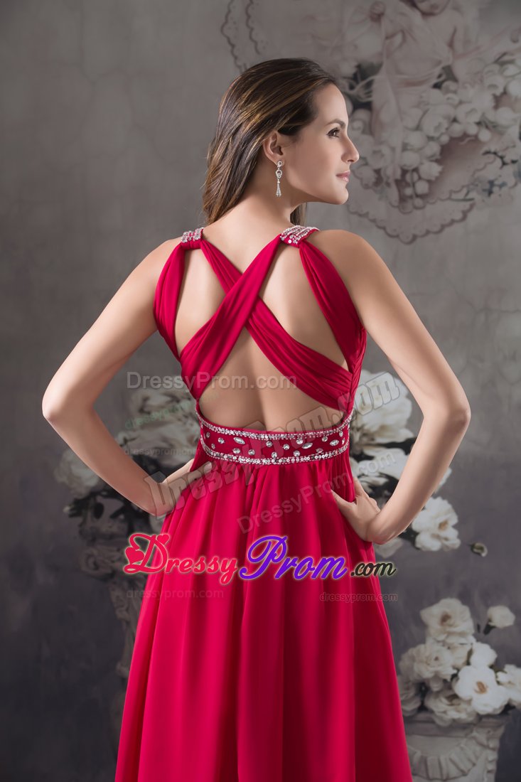 Danville CA Red V-neck Chiffon Prom Maxi Dresses with Beading