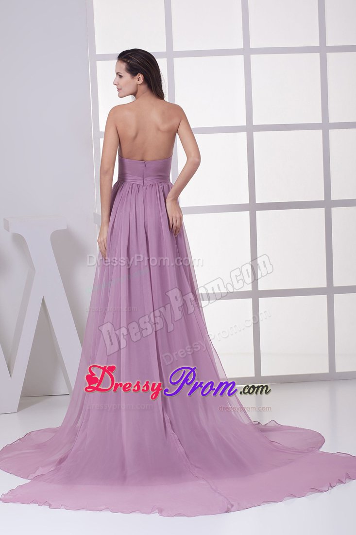 Ruching Accent Empire Court Train Lilac Prom Maxi Dress For Cheap
