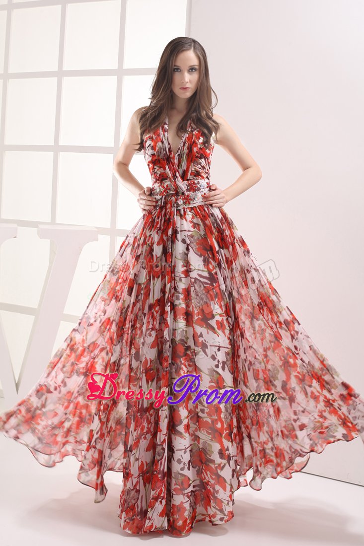 Cupertino CA Colorful Printing Halter Prom Maxi Dress with Beading