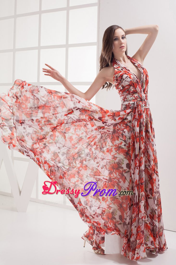 Cupertino CA Colorful Printing Halter Prom Maxi Dress with Beading
