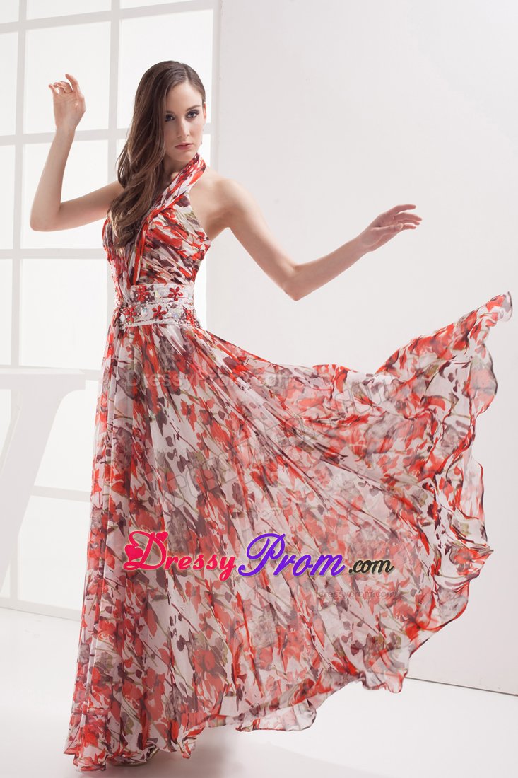 Cupertino CA Colorful Printing Halter Prom Maxi Dress with Beading
