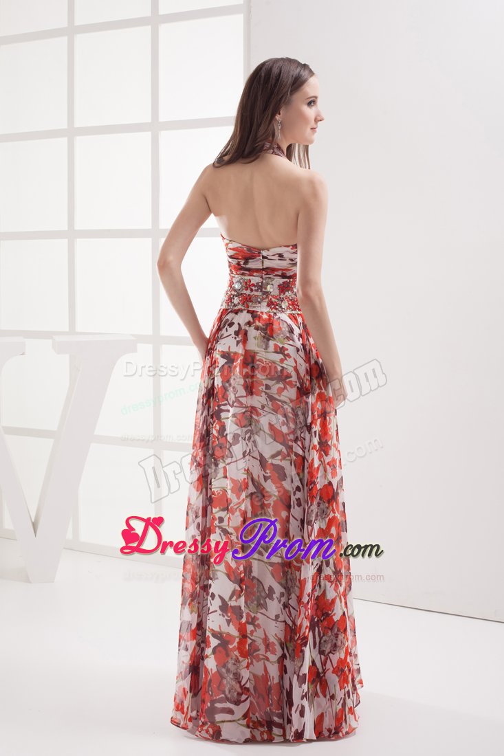 Cupertino CA Colorful Printing Halter Prom Maxi Dress with Beading