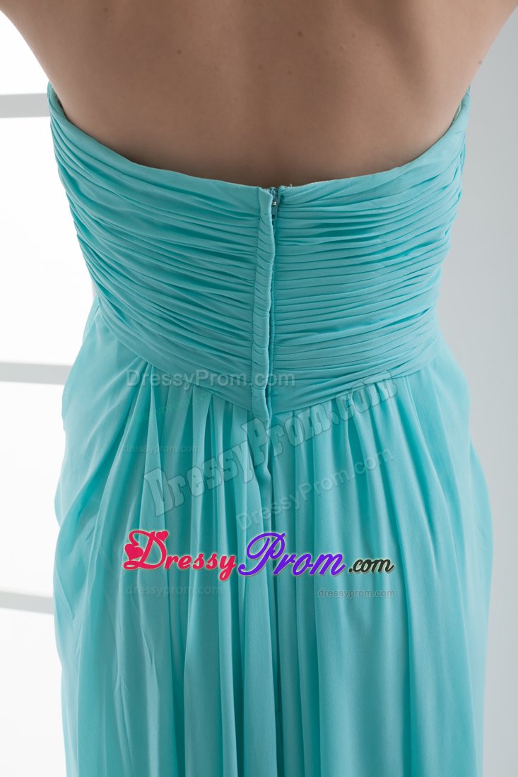Beaded and Ruched Empire Halter Prom Maxi Dress in Aqua Blue 2014