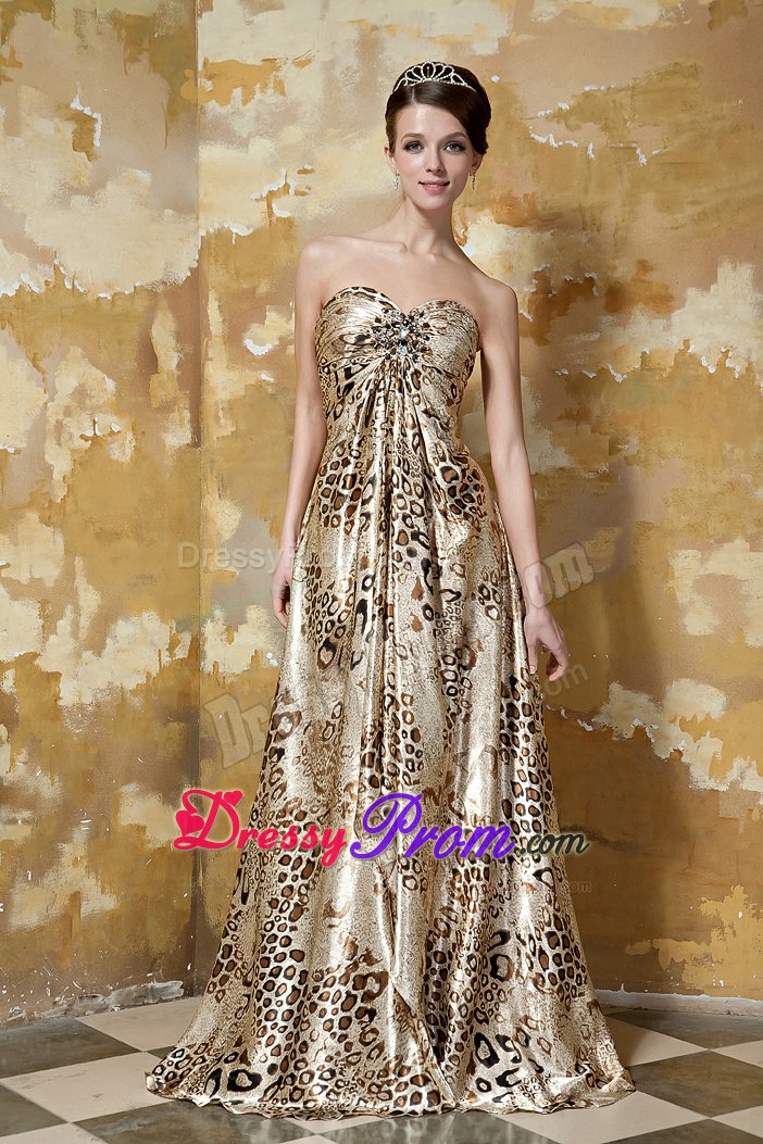 Beaded Empire Sweetheart Prom Party Dress with Animal Print 2014