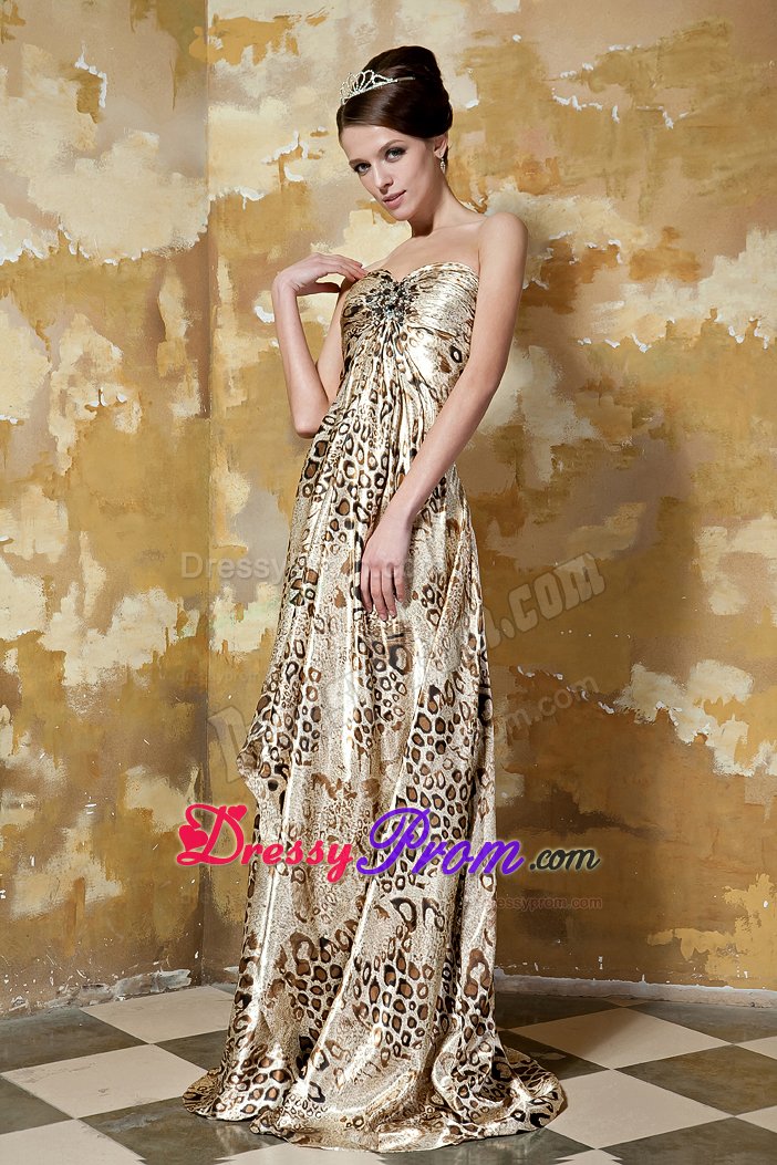 Beaded Empire Sweetheart Prom Party Dress with Animal Print 2014
