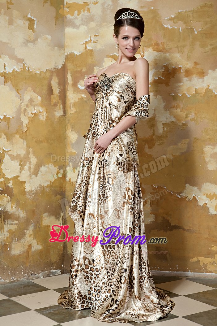 Beaded Empire Sweetheart Prom Party Dress with Animal Print 2014
