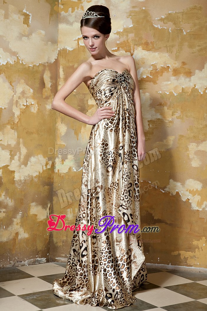 Beaded Empire Sweetheart Prom Party Dress with Animal Print 2014