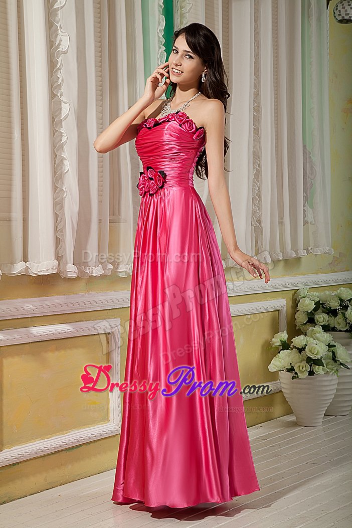 Flowers and Ruches Accent Empire Prom Party Dress in Hot Pink