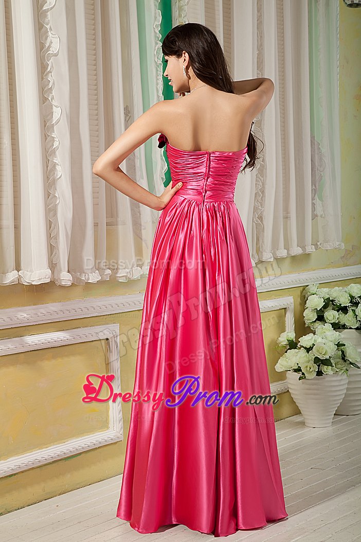 Flowers and Ruches Accent Empire Prom Party Dress in Hot Pink