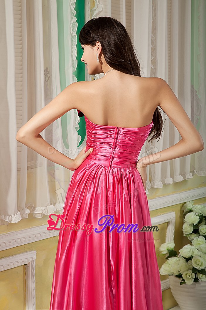 Flowers and Ruches Accent Empire Prom Party Dress in Hot Pink
