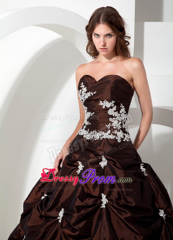 Brand New Brown Quinceanera Party Dress with White Appliques