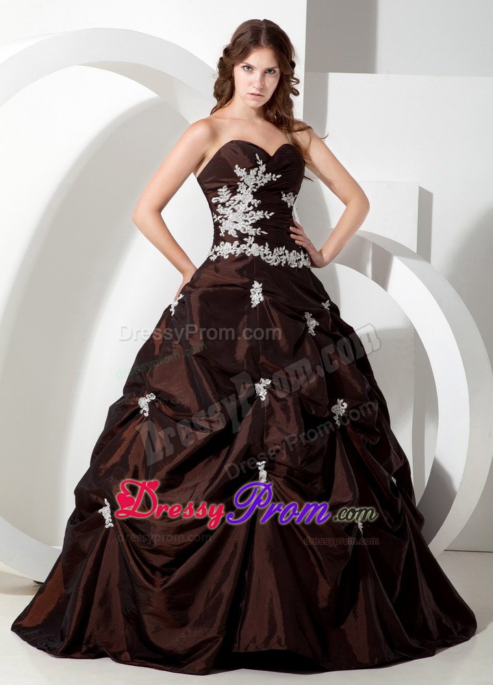 Brand New Brown Quinceanera Party Dress with White Appliques