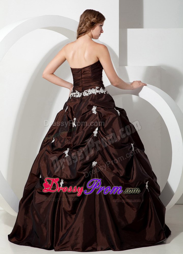 Brand New Brown Quinceanera Party Dress with White Appliques