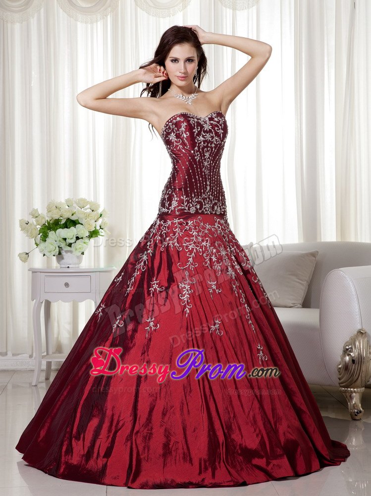 Desirable Beaded Embroidery Wine Red Quinceanera Gown Dress
