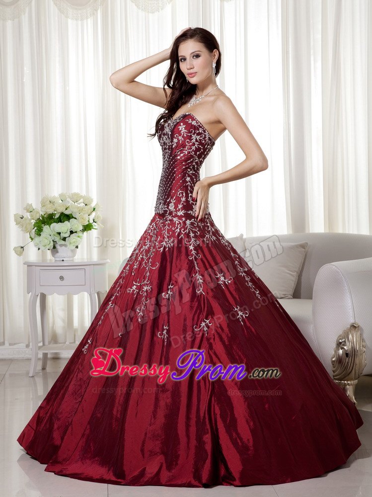 Desirable Beaded Embroidery Wine Red Quinceanera Gown Dress
