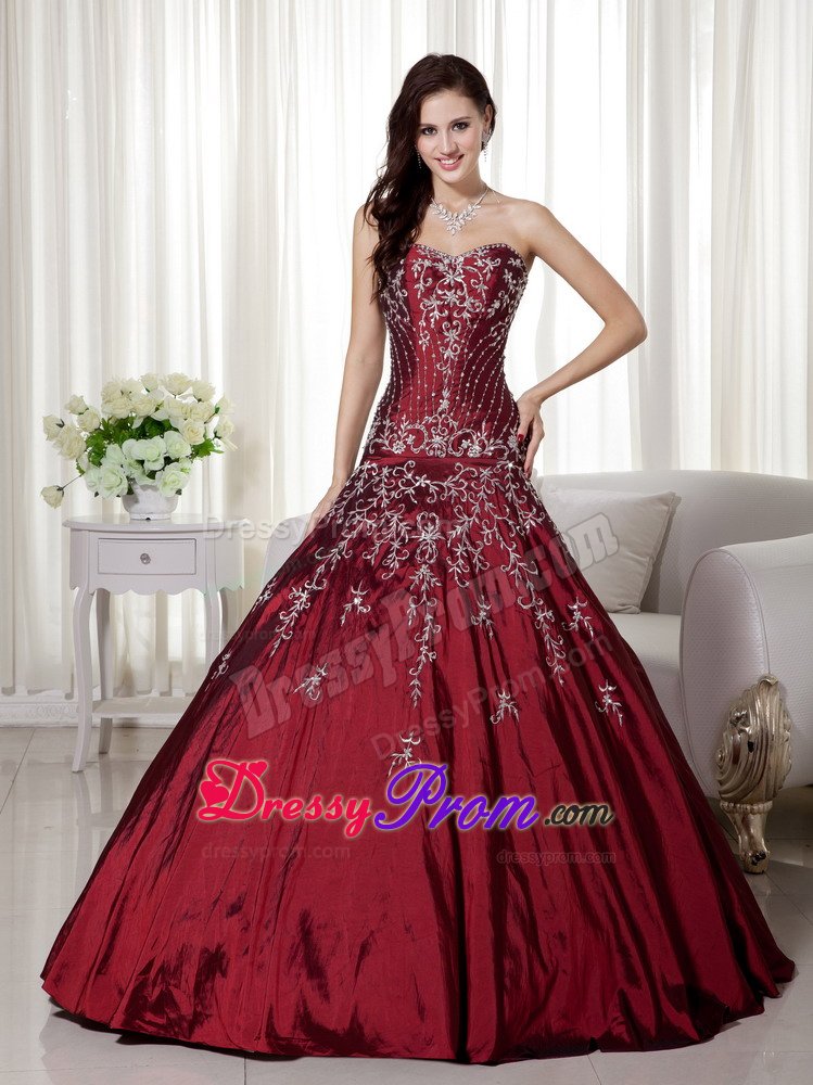 Desirable Beaded Embroidery Wine Red Quinceanera Gown Dress