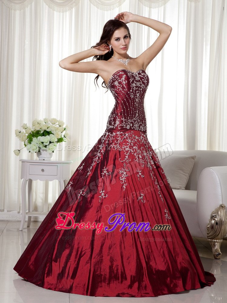 Desirable Beaded Embroidery Wine Red Quinceanera Gown Dress