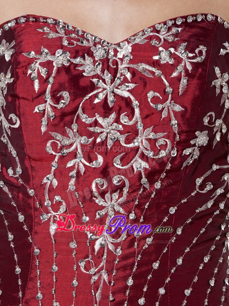 Desirable Beaded Embroidery Wine Red Quinceanera Gown Dress