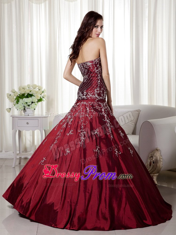 Desirable Beaded Embroidery Wine Red Quinceanera Gown Dress