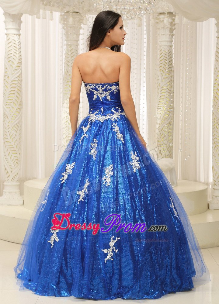 Showy Royal Blue Sweet 16 Birthday Dress with White Appliques