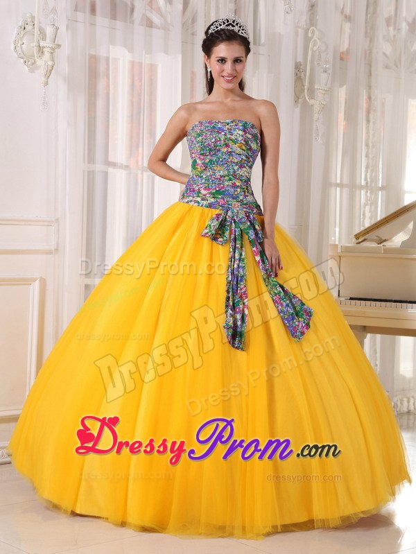 Chichi Tulle Printing Yellow Dress for Quinceaneras in Bristol