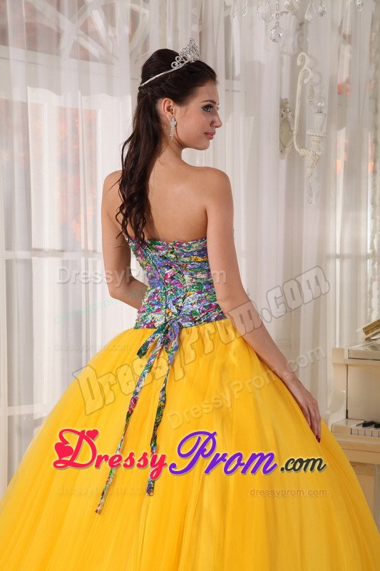Chichi Tulle Printing Yellow Dress for Quinceaneras in Bristol