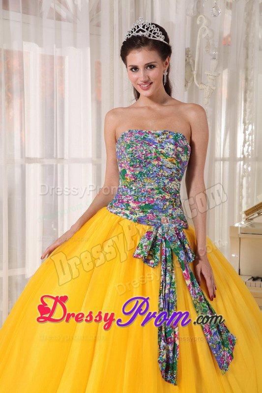 Chichi Tulle Printing Yellow Dress for Quinceaneras in Bristol