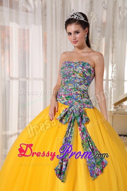 Chichi Tulle Printing Yellow Dress for Quinceaneras in Bristol