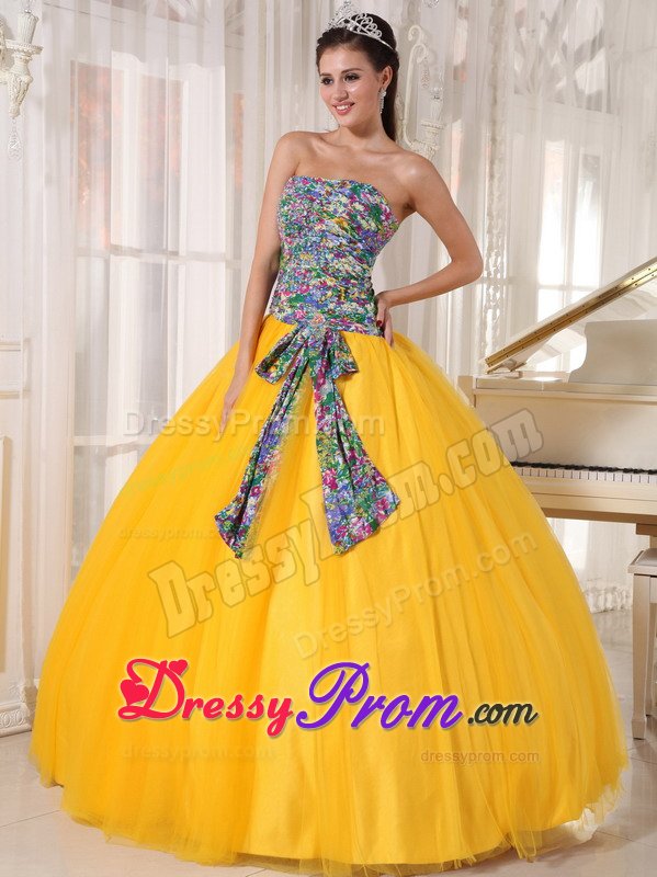 Chichi Tulle Printing Yellow Dress for Quinceaneras in Bristol