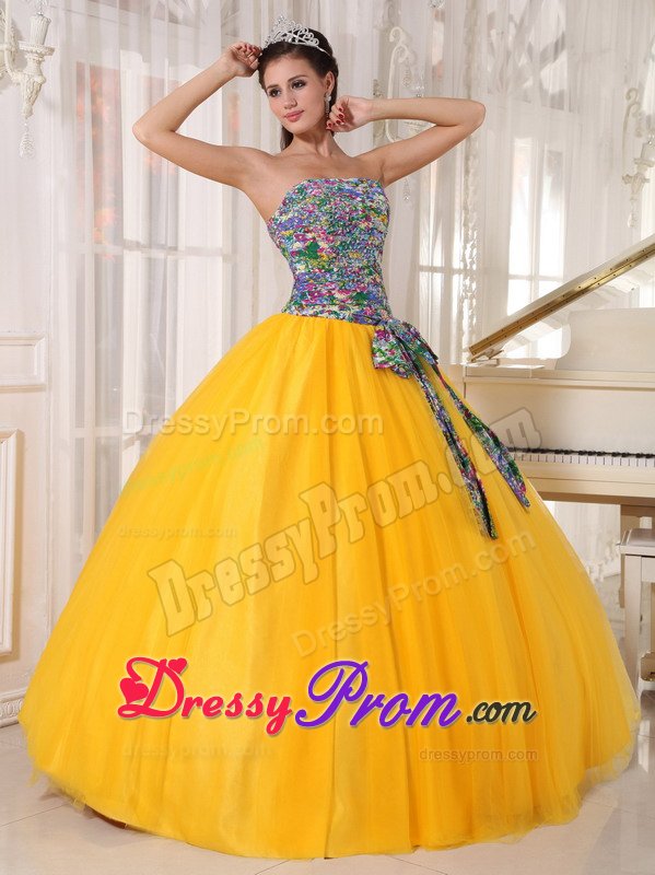 Chichi Tulle Printing Yellow Dress for Quinceaneras in Bristol
